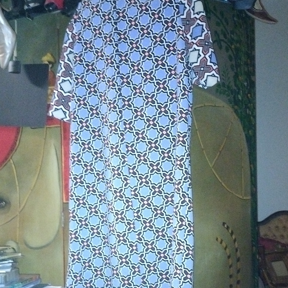 Geometric Blue and White Women's Shift Dress - Picture 5 of 5